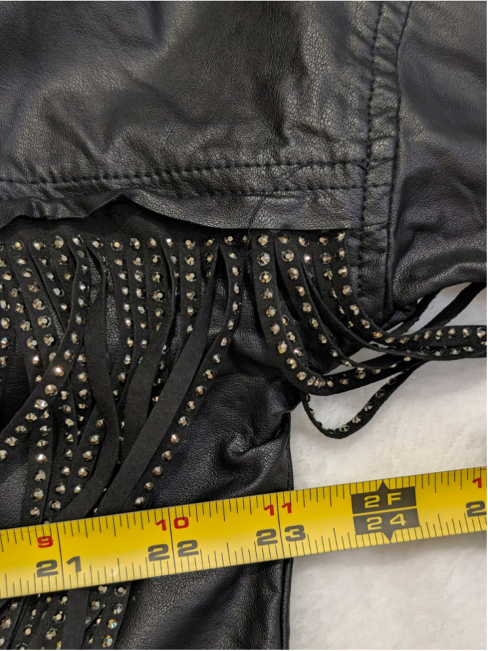 VICI Black Faux Leather Rhinestone Fringe Button Down Shirt Size Small - Picture 11 of 11